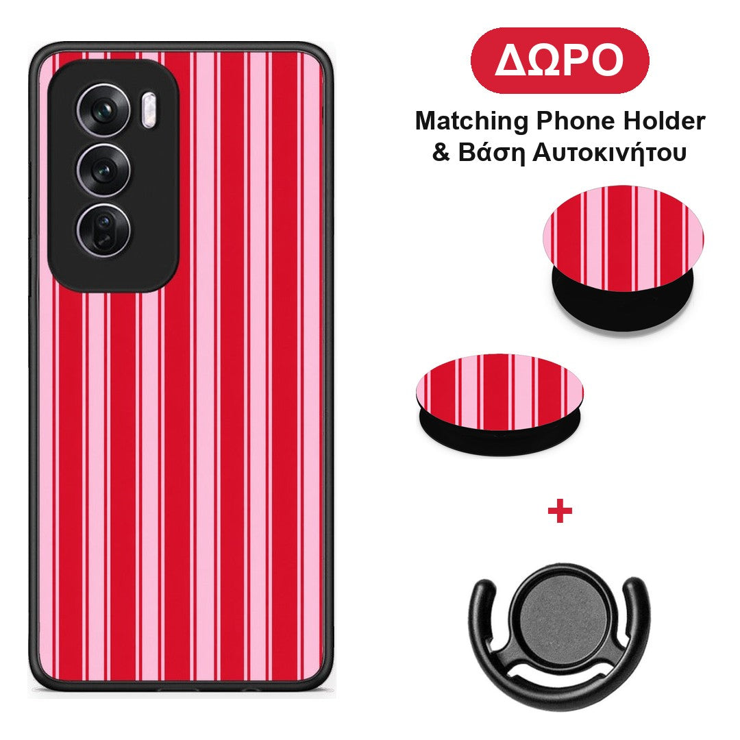 Red and Pink Vertical Pinstripes - Oppo Reno12 Pro θήκη + Δώρο Phone Holder & Βάση Αυτοκινήτου