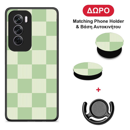 Sage and Cream Striped Checks - Oppo Reno12 Pro θήκη + Δώρο Phone Holder & Βάση Αυτοκινήτου