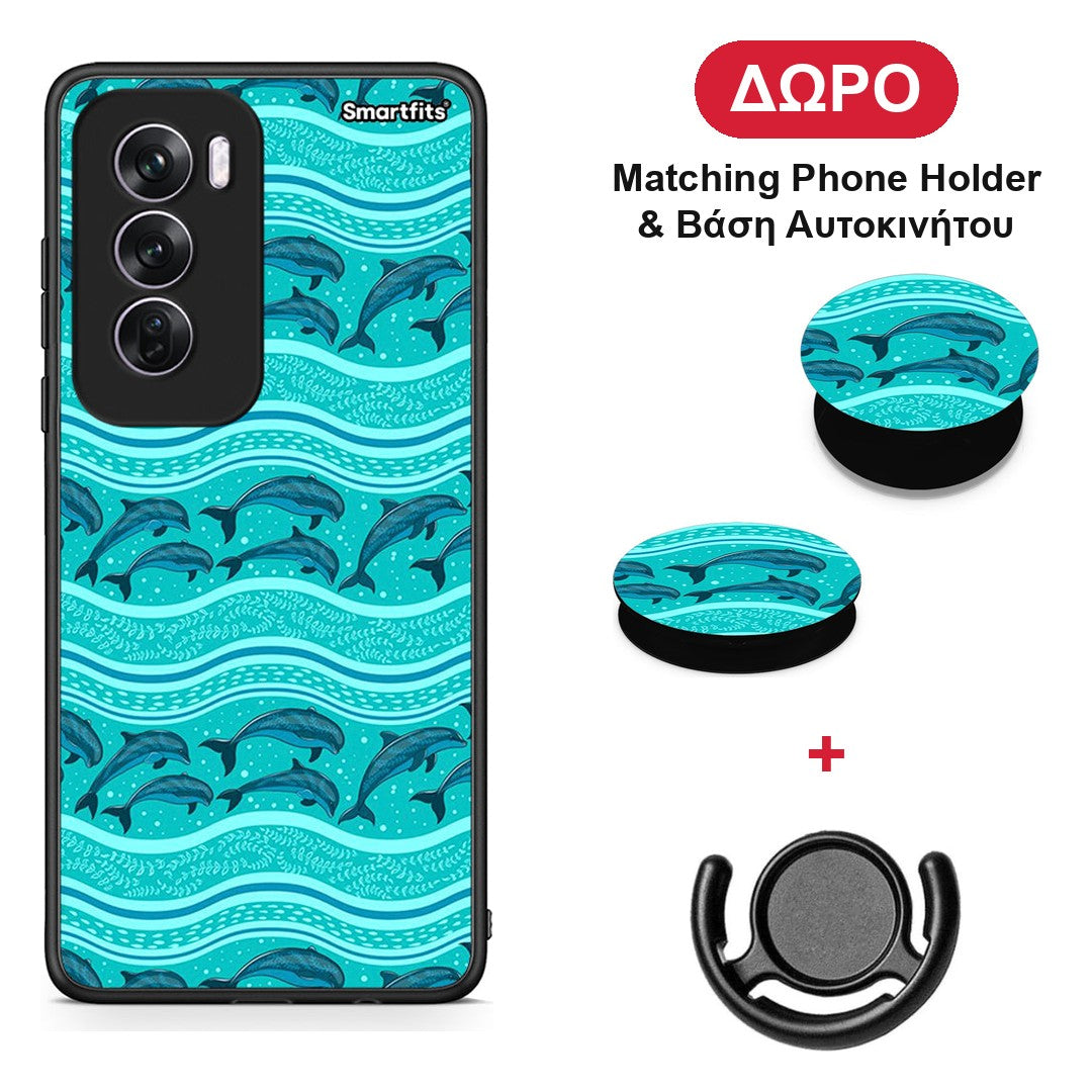 Swimming Dolphins - Oppo Reno12 Pro θήκη + Δώρο Phone Holder & Βάση Αυτοκινήτου