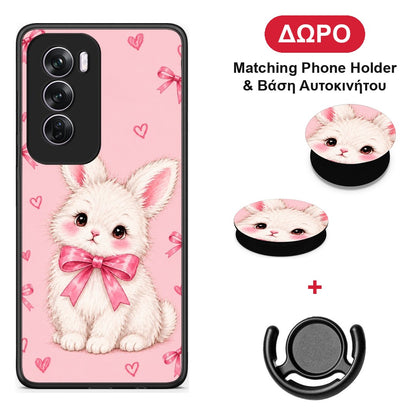White Bunny and Pink Bows - Oppo Reno12 Pro θήκη + Δώρο Phone Holder & Βάση Αυτοκινήτου