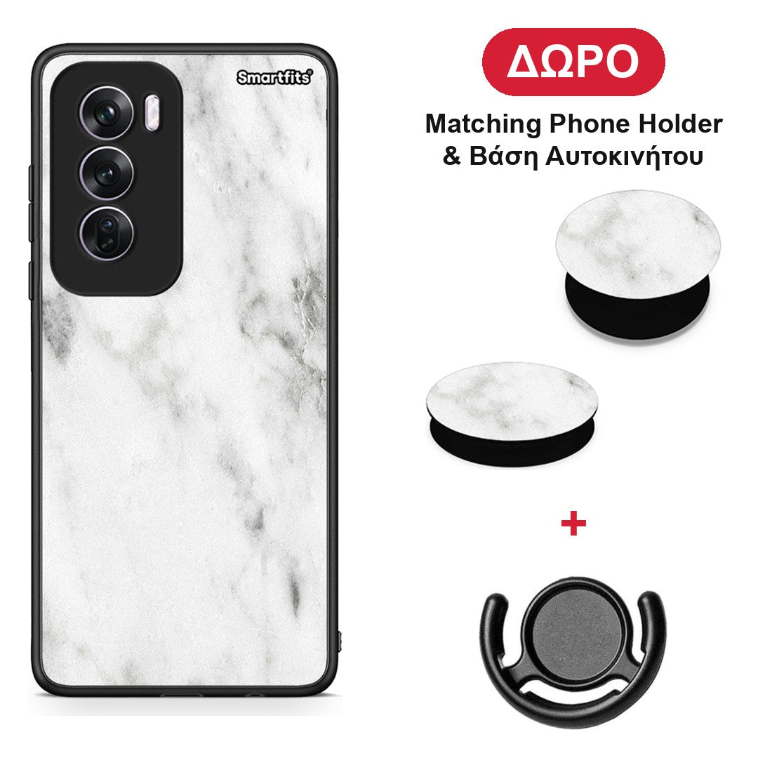 Marble White - Oppo Reno12 Pro θήκη + Δώρο Phone Holder & Βάση Αυτοκινήτου