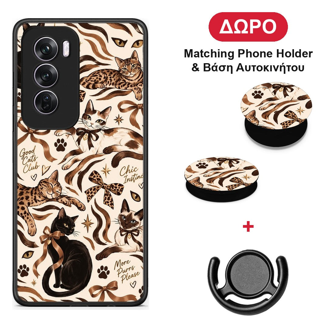 Wild Cats and Animal Print Collage - Oppo Reno12 Pro θήκη + Δώρο Phone Holder & Βάση Αυτοκινήτου