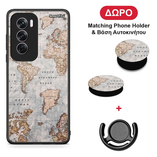 World Map - Oppo Reno12 Pro θήκη + Δώρο Phone Holder & Βάση Αυτοκινήτου