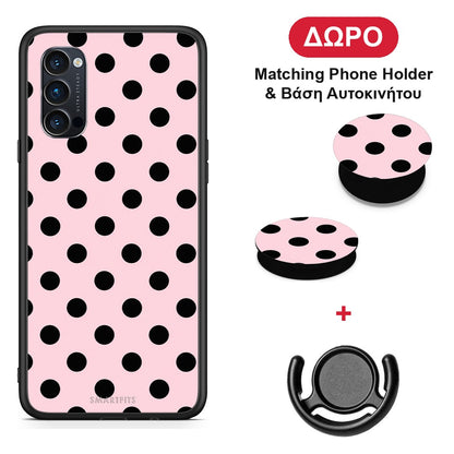 Black Polka Dots on Pink - Oppo Reno4 Pro 5G θήκη + Δώρο Phone Holder & Βάση Αυτοκινήτου