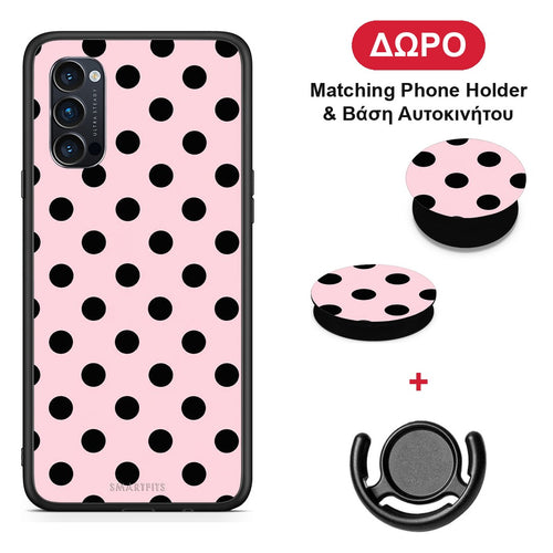 Black Polka Dots on Pink - Oppo Reno4 Pro 5G θήκη + Δώρο Phone Holder & Βάση Αυτοκινήτου