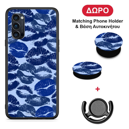 Blue Lipstick Kisses - Oppo Reno4 Pro 5G θήκη + Δώρο Phone Holder & Βάση Αυτοκινήτου