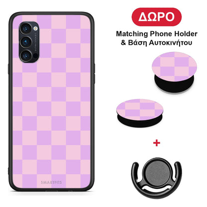 Lavender and Pink Checkerboard - Oppo Reno4 Pro 5G θήκη + Δώρο Phone Holder & Βάση Αυτοκινήτου