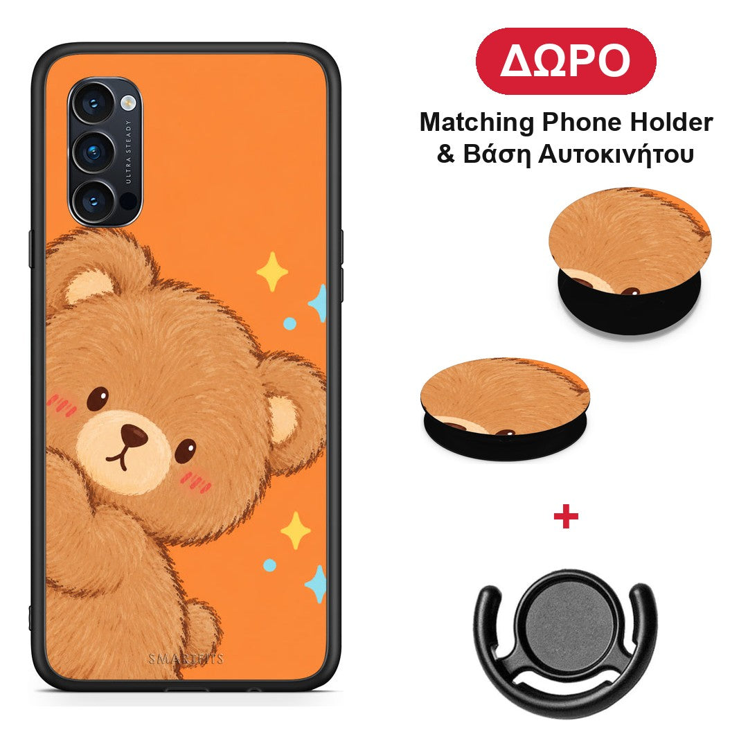Peekaboo Teddy on Orange - Oppo Reno4 Pro 5G θήκη + Δώρο Phone Holder & Βάση Αυτοκινήτου