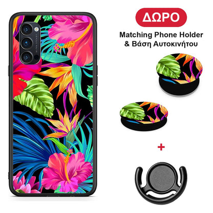 Tropical Flowers - Oppo Reno4 Pro 5G θήκη + Δώρο Phone Holder & Βάση Αυτοκινήτου