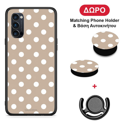 White Polka Dots on Taupe - Oppo Reno4 Pro 5G θήκη + Δώρο Phone Holder & Βάση Αυτοκινήτου