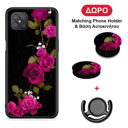 Flower Red Roses - Oppo Reno4 Z 5G / A92s θήκη + Δώρο Phone Holder & Βάση Αυτοκινήτου