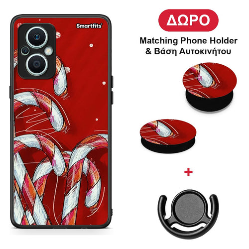 Candy Cane - Oppo Reno7 Lite θήκη + Δώρο Phone Holder & Βάση Αυτοκινήτου