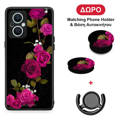 Flower Red Roses - Oppo Reno7 Lite θήκη + Δώρο Phone Holder & Βάση Αυτοκινήτου