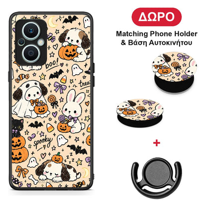 Halloween Puppies and Friends on Cream - Oppo Reno7 Lite θήκη + Δώρο Phone Holder & Βάση Αυτοκινήτου