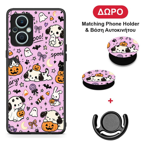 Halloween Puppies and Friends on Lilac - Oppo Reno7 Lite θήκη + Δώρο Phone Holder & Βάση Αυτοκινήτου