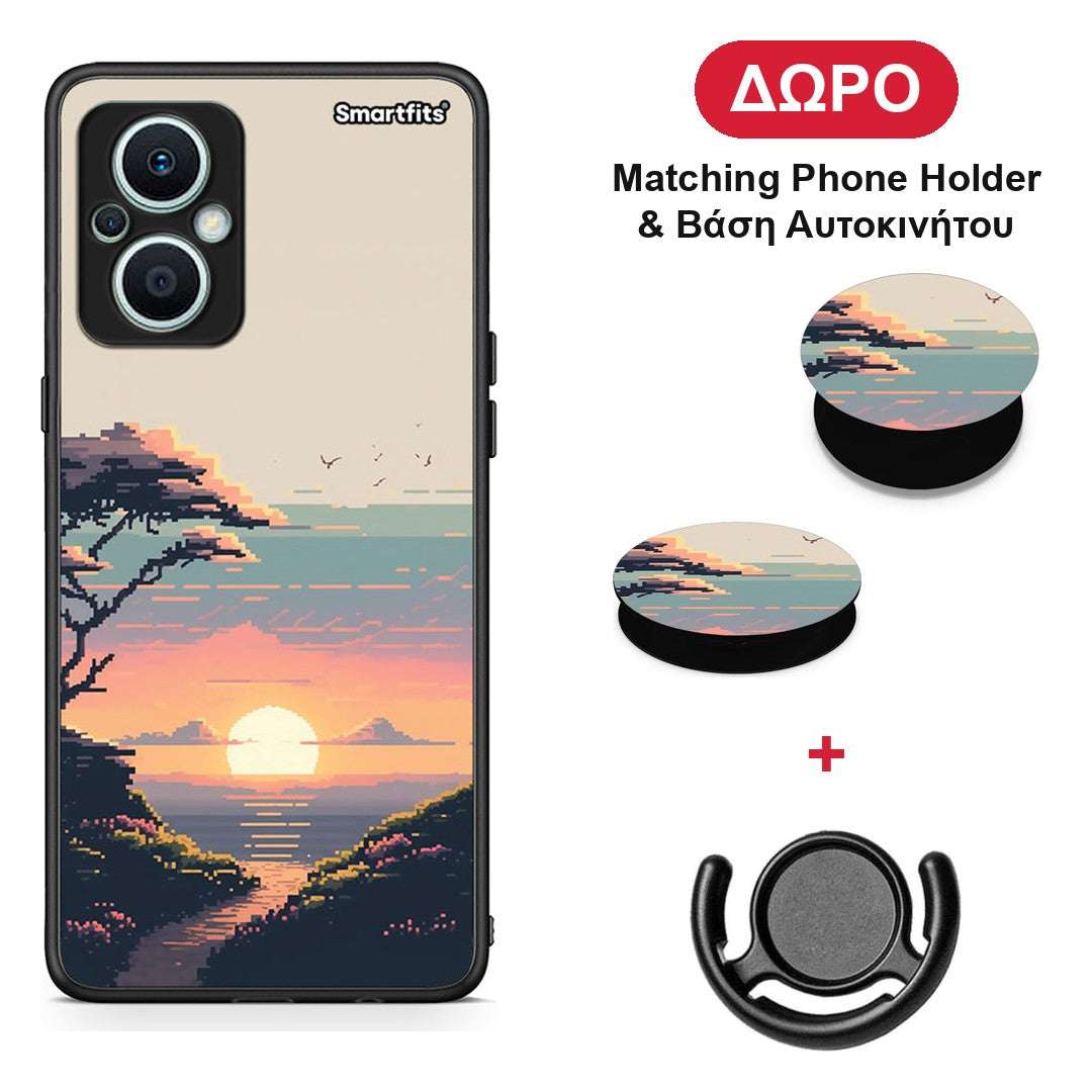 Pixel Sunset - Oppo Reno7 Lite θήκη + Δώρο Phone Holder & Βάση Αυτοκινήτου