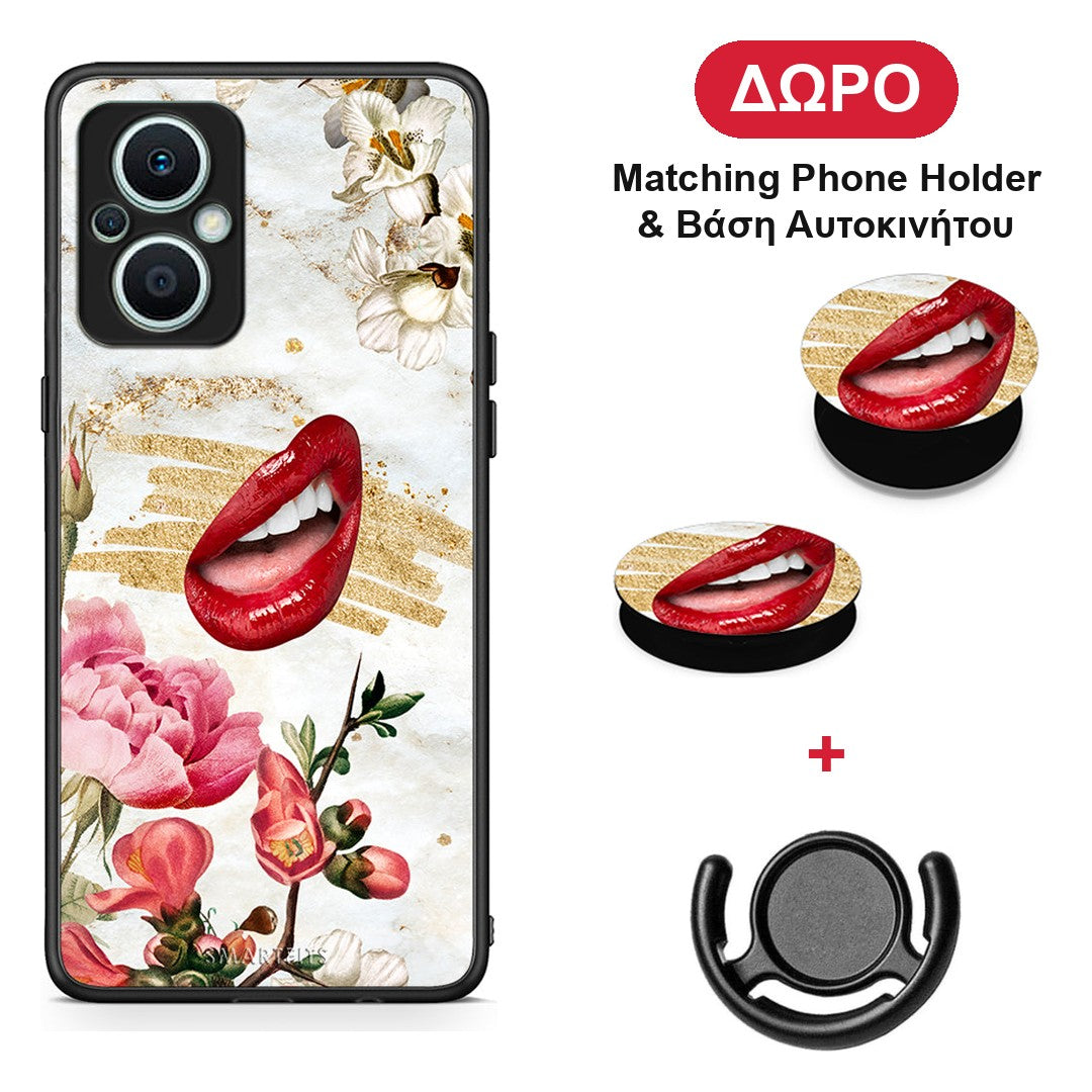 Red Lips - Oppo Reno7 Lite θήκη + Δώρο Phone Holder & Βάση Αυτοκινήτου