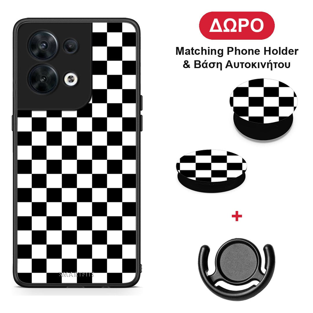 Geometric Squares - Oppo Reno8 5G θήκη + Δώρο Phone Holder & Βάση Αυτοκινήτου