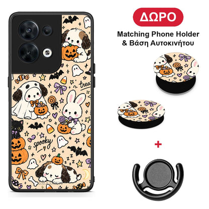 Halloween Puppies and Friends on Cream - Oppo Reno8 5G θήκη + Δώρο Phone Holder & Βάση Αυτοκινήτου