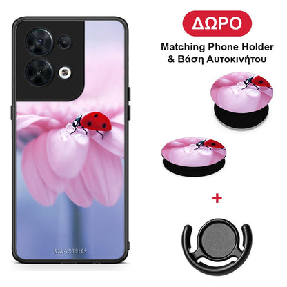 Ladybug Flower - Oppo Reno8 5G θήκη + Δώρο Phone Holder & Βάση Αυτοκινήτου