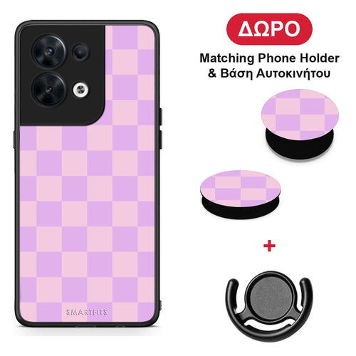Lavender and Pink Checkerboard - Oppo Reno8 5G θήκη + Δώρο Phone Holder & Βάση Αυτοκινήτου
