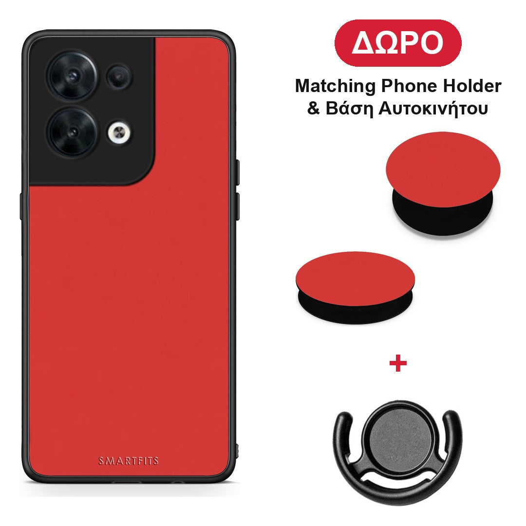 Poppy Red - Oppo Reno8 5G θήκη + Δώρο Phone Holder & Βάση Αυτοκινήτου