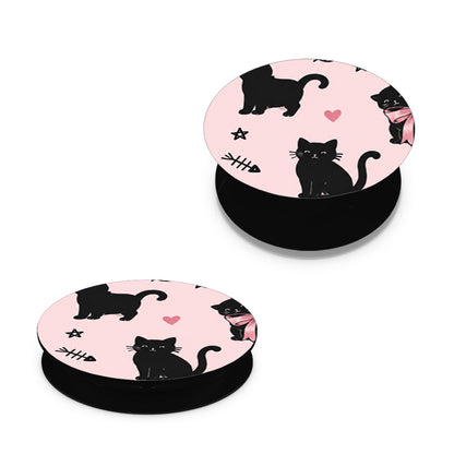 Black Cat Doodles on Pink - Pop holder angled views