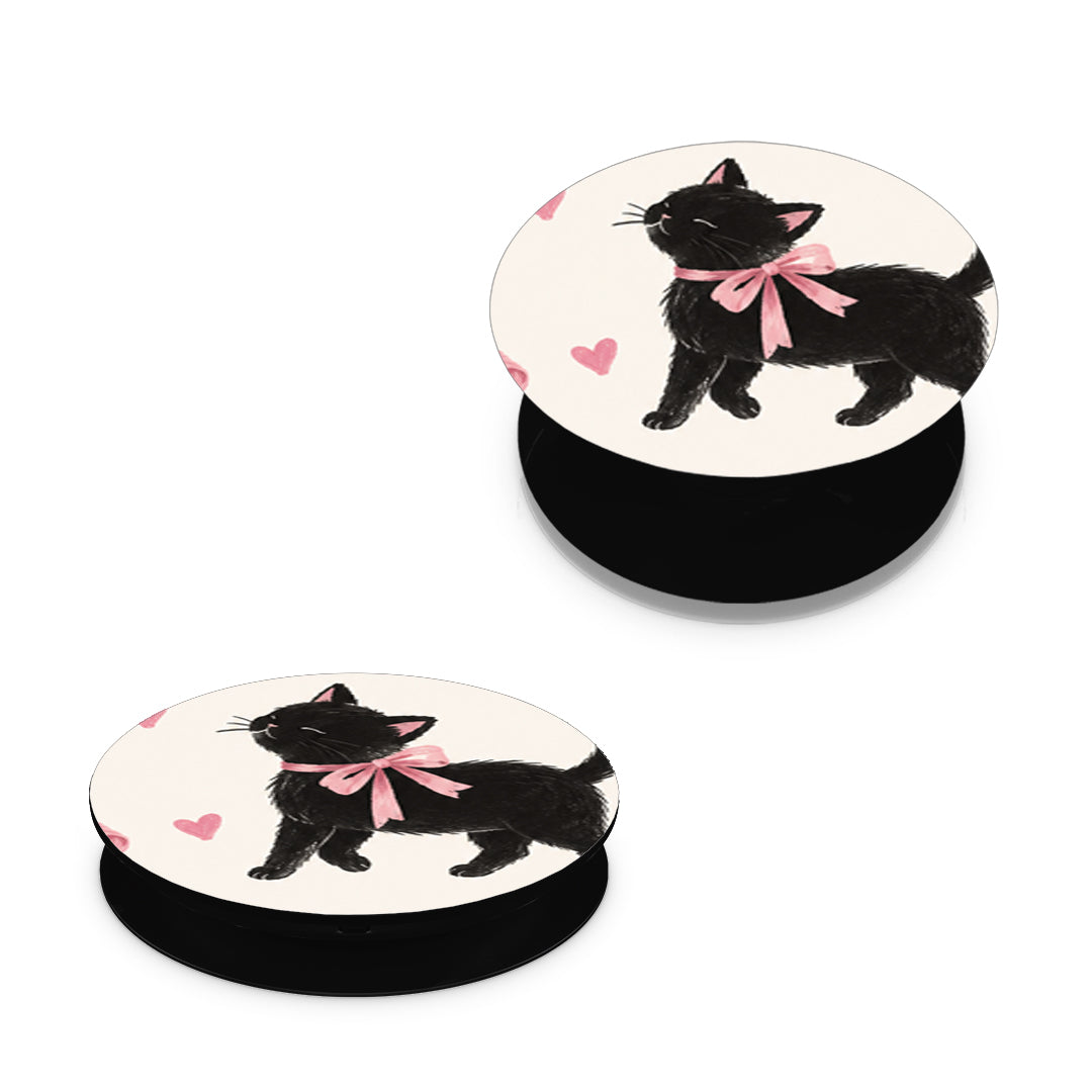 Black Kittens and Pink Bows on Cream Large - Pop holder angled views