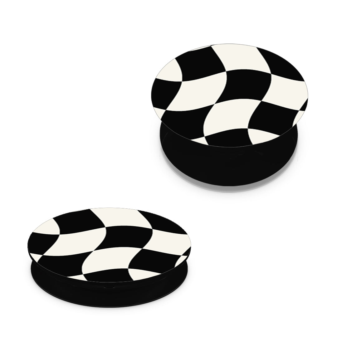 Black and Cream Wavy Checkerboard - Pop holder angled views