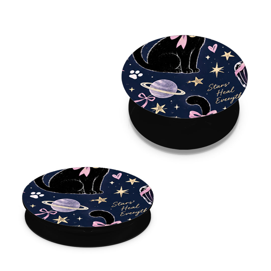 Celestial Black Cats on Navy - Pop holder angled views