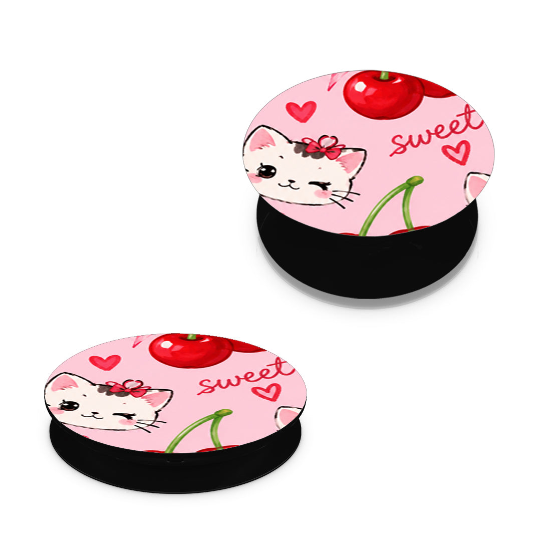 Cherries Bows and Kittens on Pink - Pop holder angled views