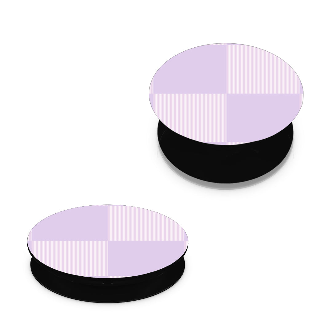 Lilac and Cream Striped Checks - Pop holder angled views