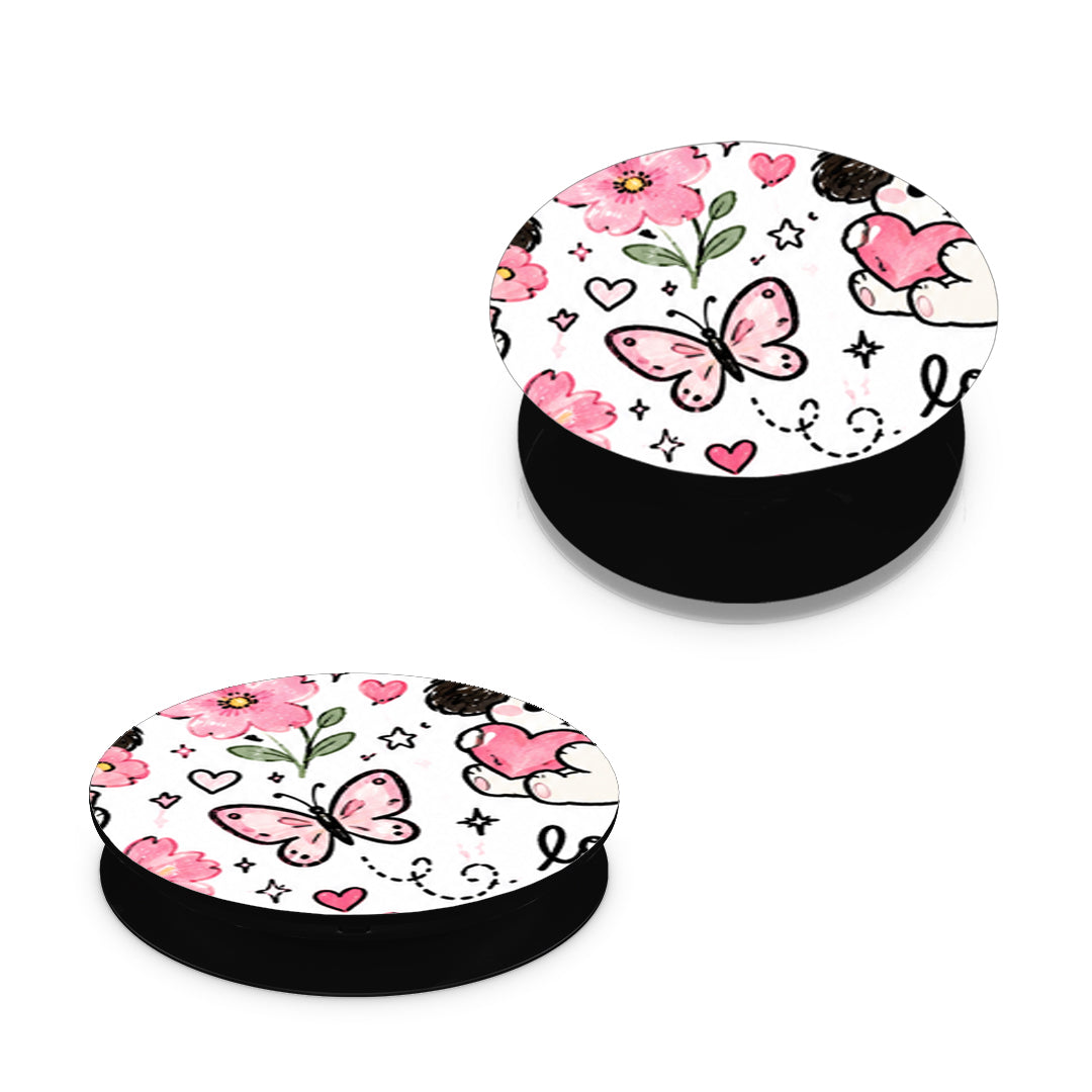 Pink Florals Puppies and Bunnies on White - Pop holder angled views