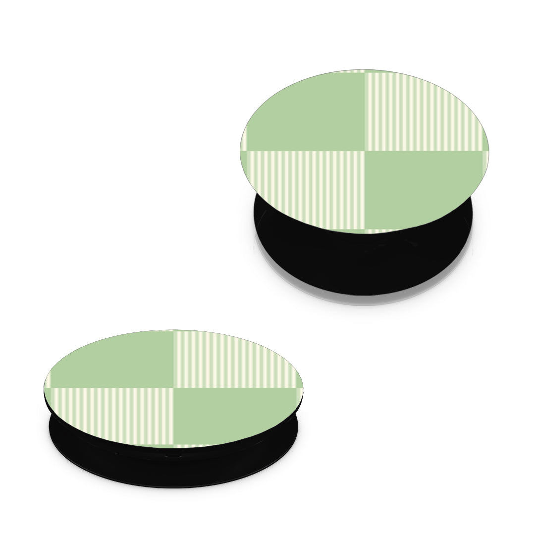 Sage and Cream Striped Checks - Pop holder angled views