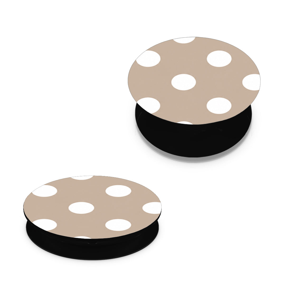 White Polka Dots on Taupe - Pop holder angled views