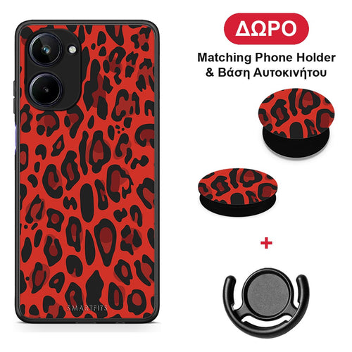Animal Red Leopard - Realme 10 θήκη + Δώρο Phone Holder & Βάση Αυτοκινήτου