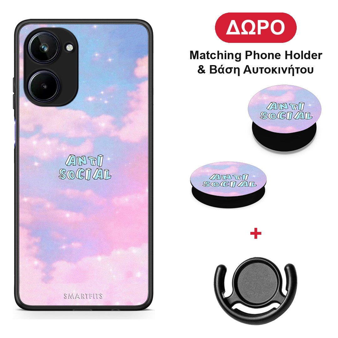 Anti Social - Realme 10 θήκη + Δώρο Phone Holder & Βάση Αυτοκινήτου