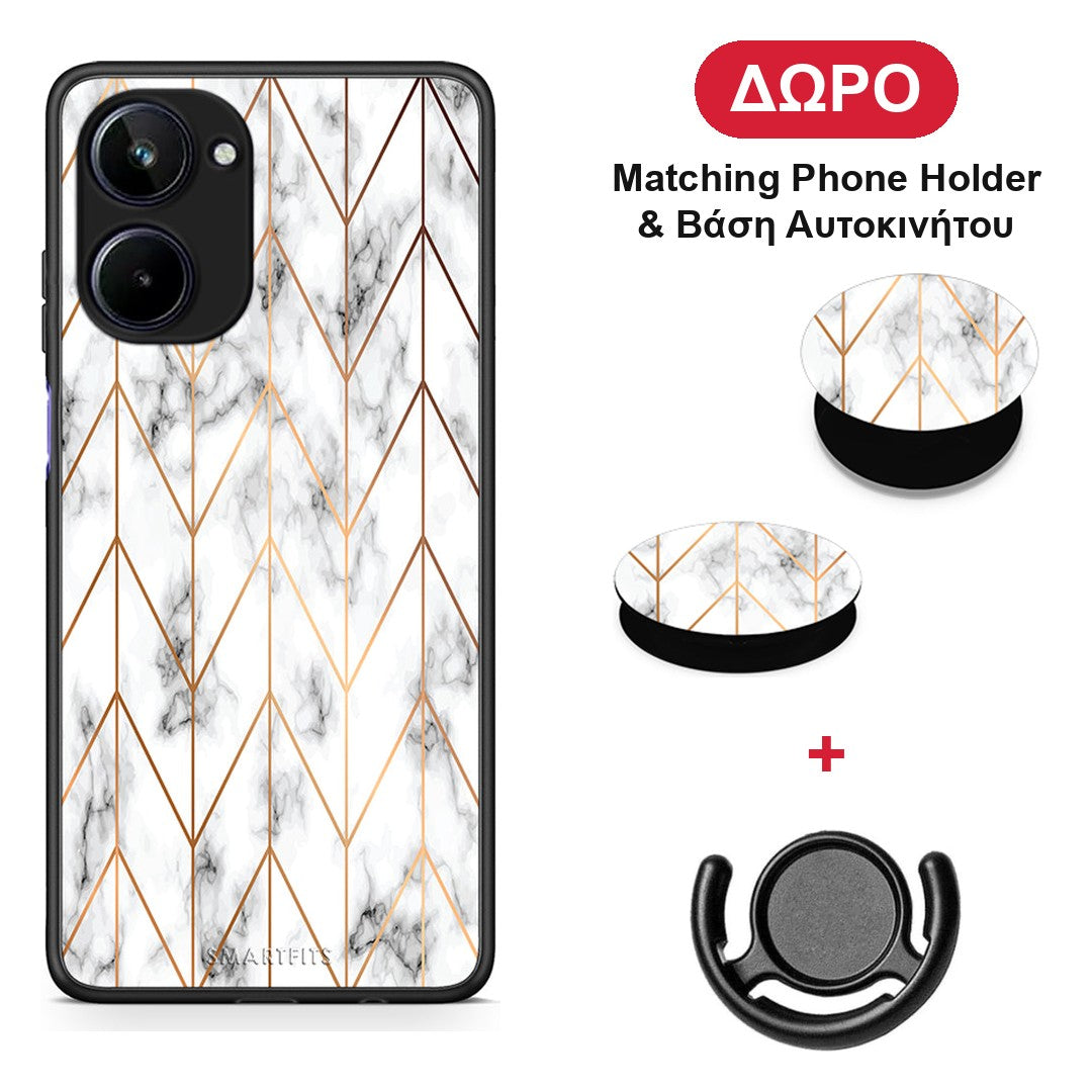 Marble Gold Geometric - Realme 10 θήκη + Δώρο Phone Holder & Βάση Αυτοκινήτου