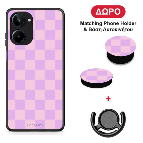 Lavender and Pink Checkerboard - Realme 10 θήκη + Δώρο Phone Holder & Βάση Αυτοκινήτου