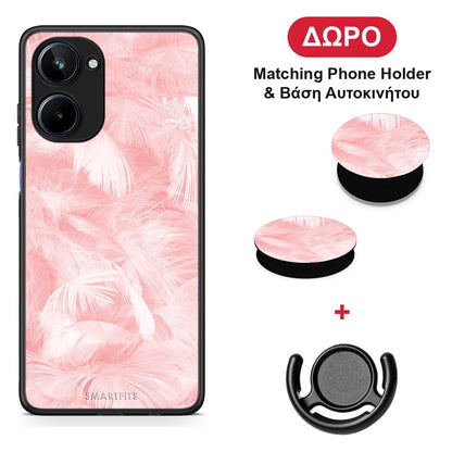 Boho Pink Feather - Realme 10 θήκη + Δώρο Phone Holder & Βάση Αυτοκινήτου