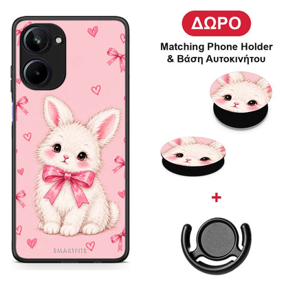White Bunny and Pink Bows - Realme 10 θήκη + Δώρο Phone Holder & Βάση Αυτοκινήτου