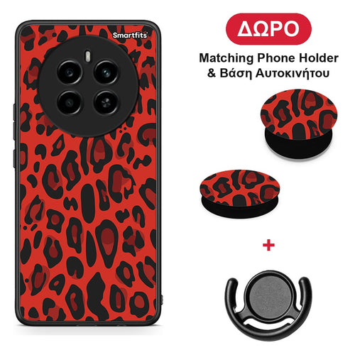Animal Red Leopard - Realme 12 4G / 12+ / 13 4G θήκη + Δώρο Phone Holder & Βάση Αυτοκινήτου