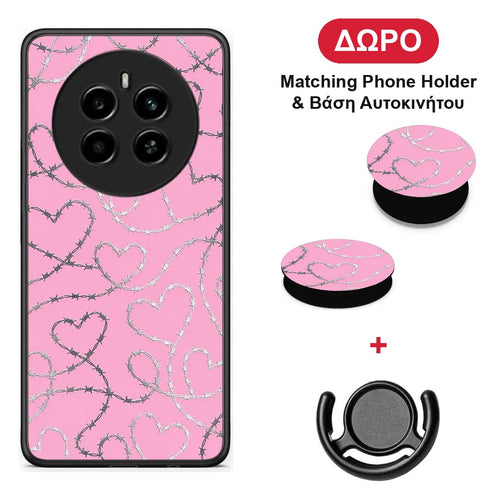 Barbed Wire Hearts on Pink - Realme 12 4G / 12+ / 13 4G θήκη + Δώρο Phone Holder & Βάση Αυτοκινήτου