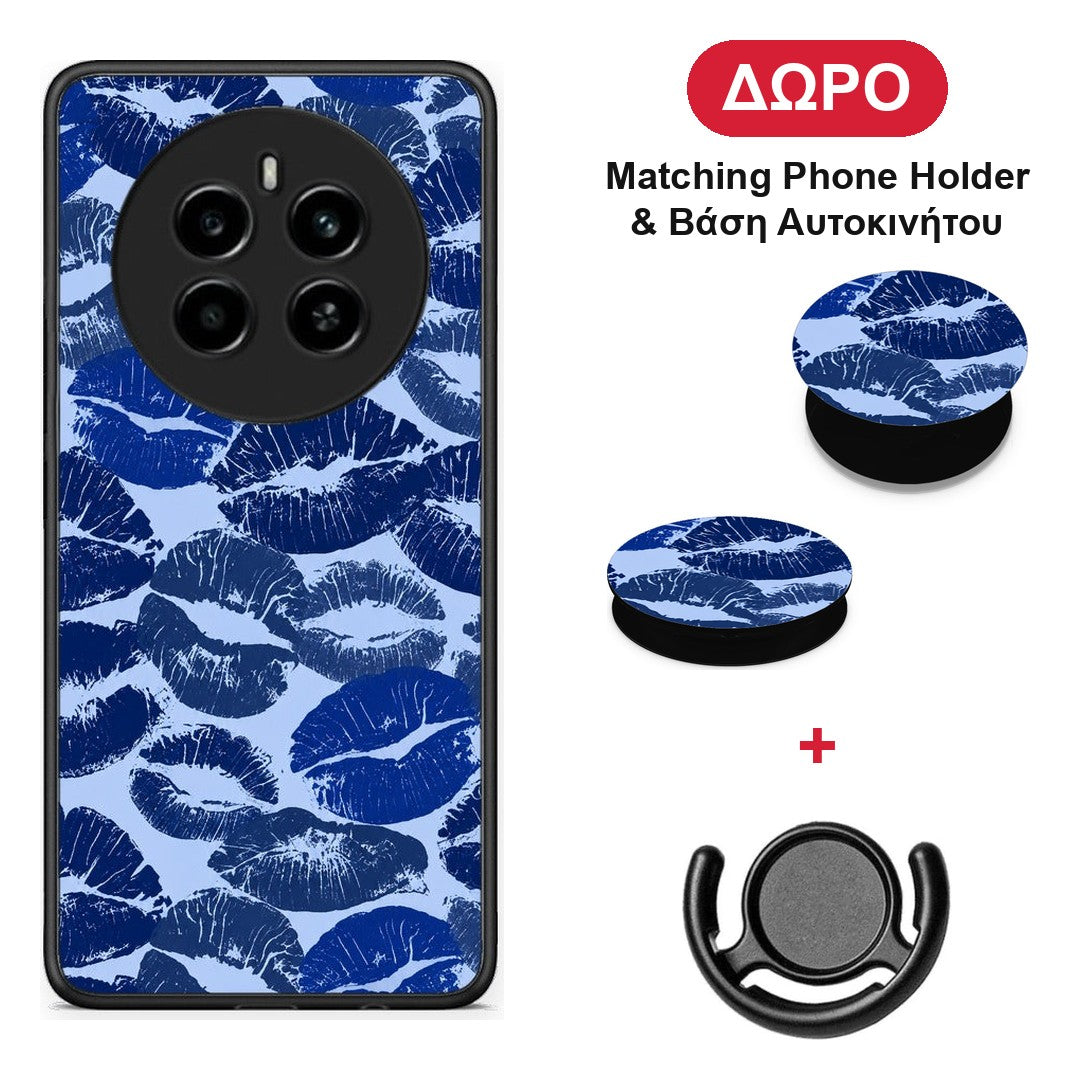 Blue Lipstick Kisses - Realme 12 4G / 12+ / 13 4G θήκη + Δώρο Phone Holder & Βάση Αυτοκινήτου