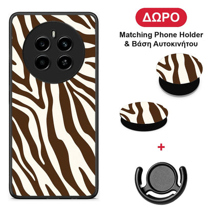 Brown and Cream Zebra Stripes - Realme 12 4G / 12+ / 13 4G θήκη + Δώρο Phone Holder & Βάση Αυτοκινήτου