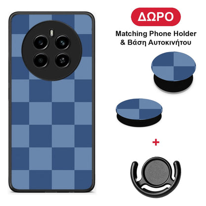 Denim Blue Checkerboard - Realme 12 4G / 12+ / 13 4G θήκη + Δώρο Phone Holder & Βάση Αυτοκινήτου