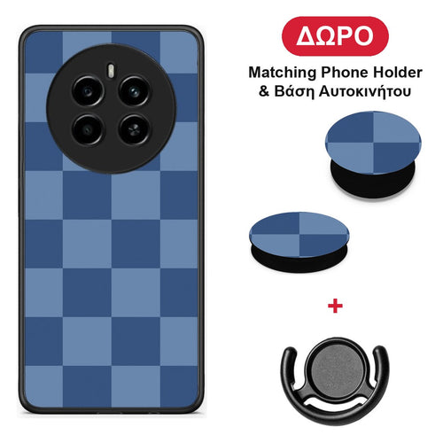 Denim Blue Checkerboard - Realme 12 4G / 12+ / 13 4G θήκη + Δώρο Phone Holder & Βάση Αυτοκινήτου