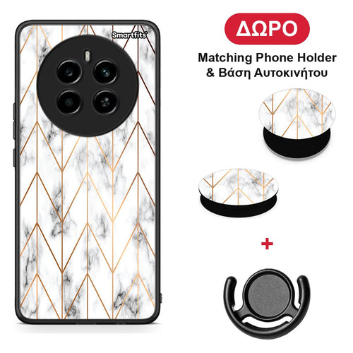 Marble Gold Geometric - Realme 12 4G / 12+ / 13 4G θήκη + Δώρο Phone Holder & Βάση Αυτοκινήτου