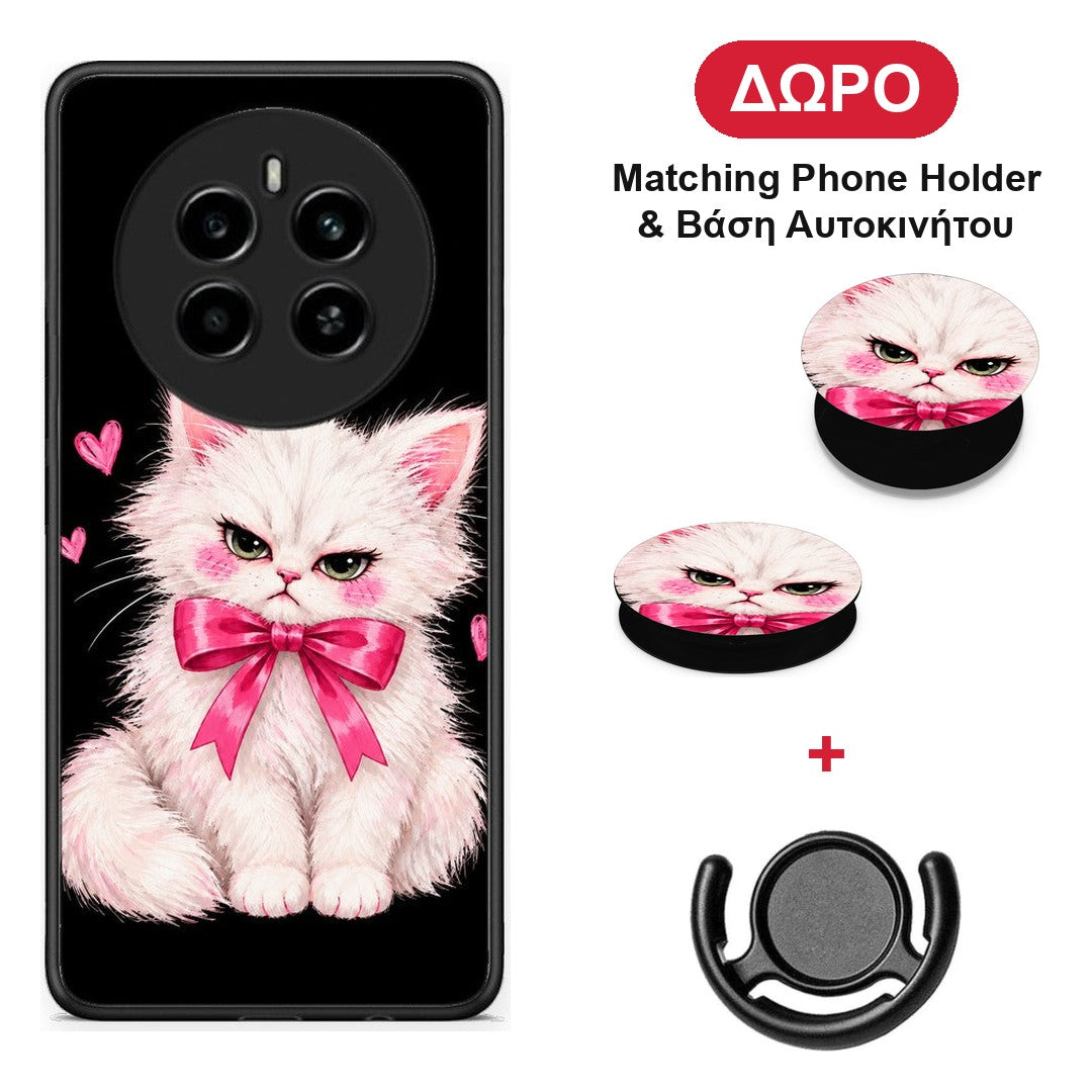 Grumpy Party Kitten on Black - Realme 12 4G / 12+ / 13 4G θήκη + Δώρο Phone Holder & Βάση Αυτοκινήτου