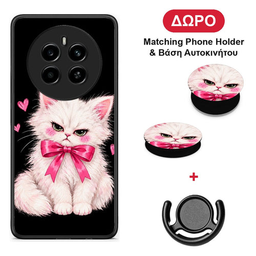 Grumpy Party Kitten on Black - Realme 12 4G / 12+ / 13 4G θήκη + Δώρο Phone Holder & Βάση Αυτοκινήτου
